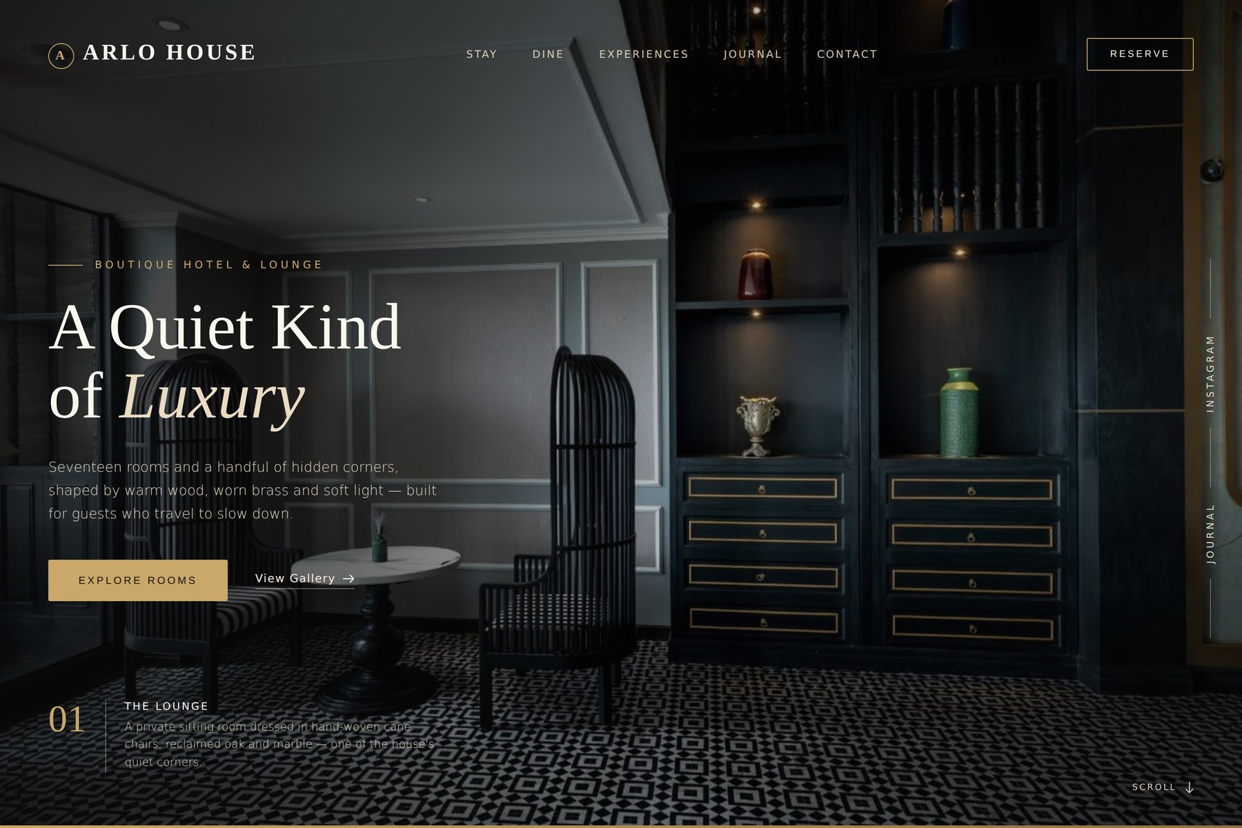 AURA hospitality website concept — dark, editorial hotel homepage