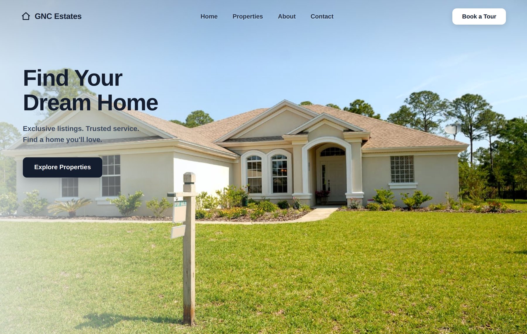 VANTAGE real estate website concept — bright listings homepage